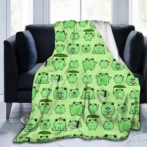 Cute Cartoon Frog Print Flannel Blanket, Gift Square Blanket Soft And Comfortable, Suitable For Adults At Home Picnic Travel
