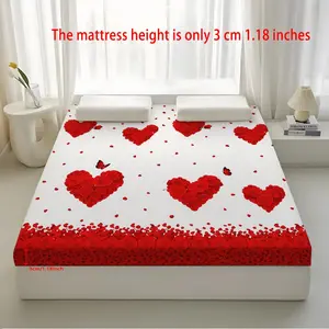 Rose Heart Print Memory Foam Mattress, 1.57 Inch, Hotel Quality, Foldable Queen Size, Washable Cover, Non-Slip, Ideal for Bedroom and Camping, Folding Mattress