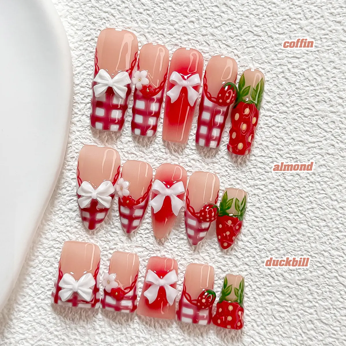 CuraTique Sea Collection | Gingham Bloom | 10-Piece Set  100% Handmade Nail Stickers, 3D Gel Nails, Reusable Nail Decorations | 2026 SummerNails | Holiday | The Perfect Nail Art for Vacations | Birthday Parties&Gift-Giving