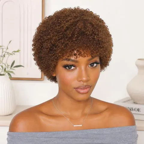 Glueless Water Wave Curly Wig for Women Short Wig Wear and Go No Lace No Glue Beginner-friendly Chocolate Brown Color 6 Inch Machine Made Wig