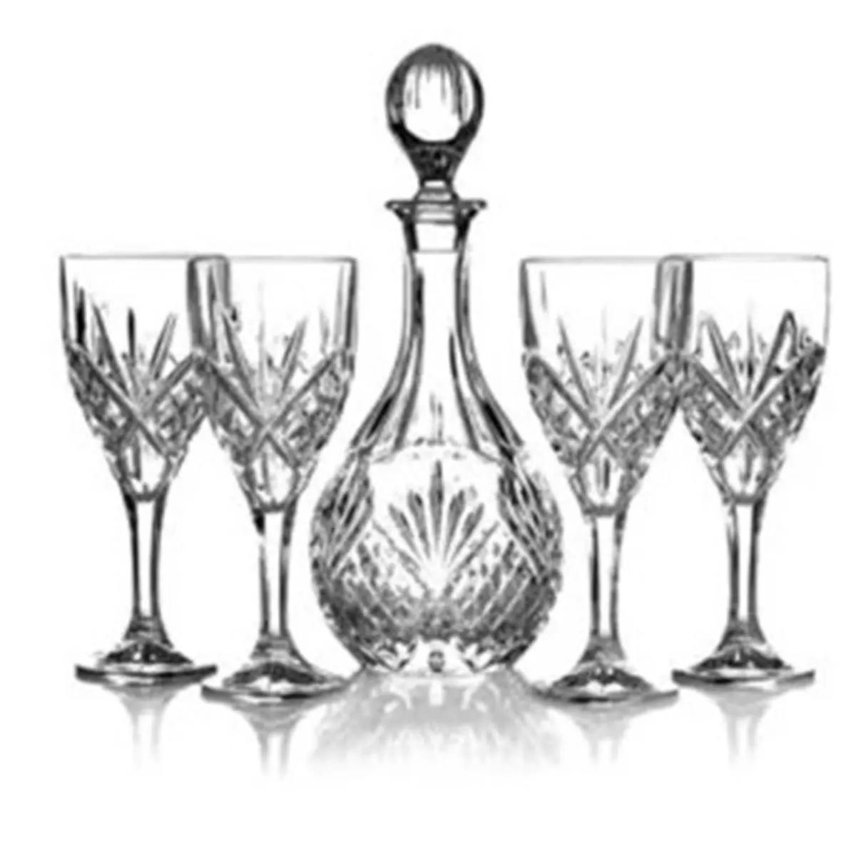 212 MAIN Traditional 5-Piece Crystal Glassware Set - Gourmet-Style Glasses, Faceted-Cut Decanter, Wine Bottle, Exceptional Reliability