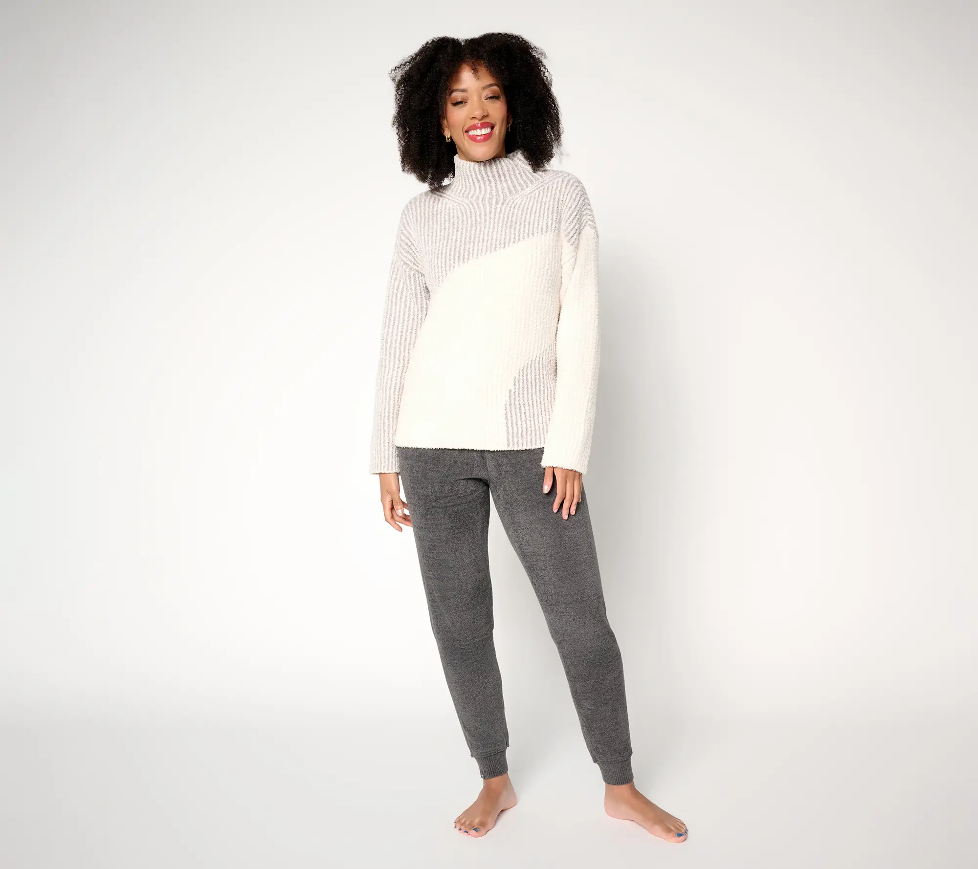 Barefoot Dreams CozyChic Contrast Rib Mock Neck Pullover