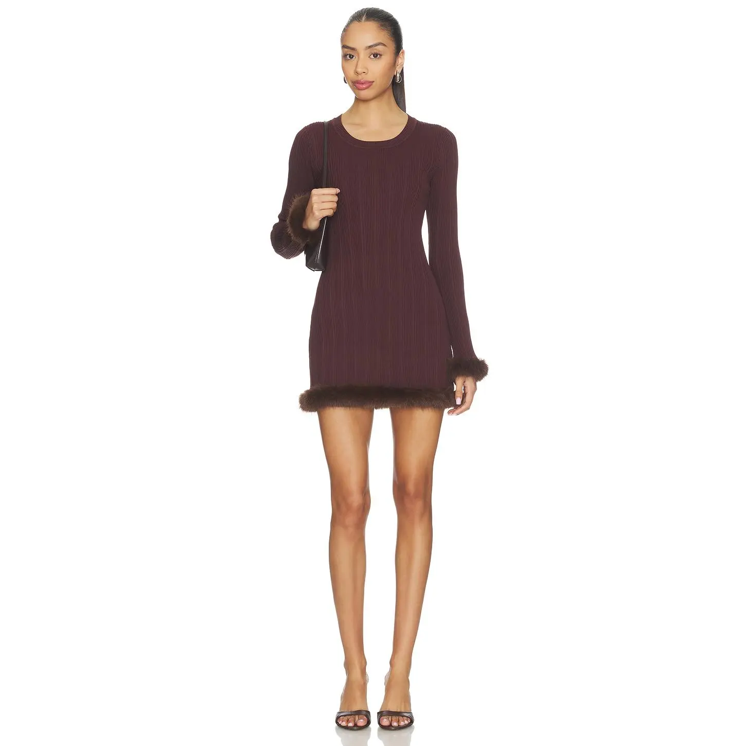SNDYS Pearse Faux Fur Mini Dress in Chocolate