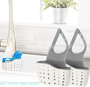 2 Pack Kitchen Adjustable Silicone Sink Caddy - Perfect for Sponges & Kitchen Essentials, No Batteries Required | Portable & Versatile Cleaning Accessory with Drain HolesDurable,Easy to Install