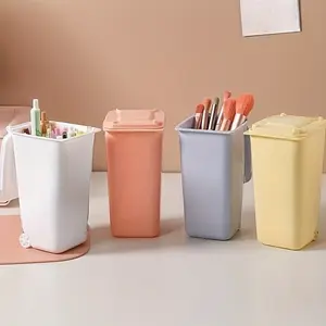 1pc Desktop Small Trash Can Small With Lid Desk Paper Basket Household Storage Bucket Home Trash Can Household Items