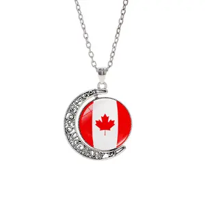 2026 World Cup Nations 360° Rotating Flag & Crest Necklace – Alloy Crescent Pendant