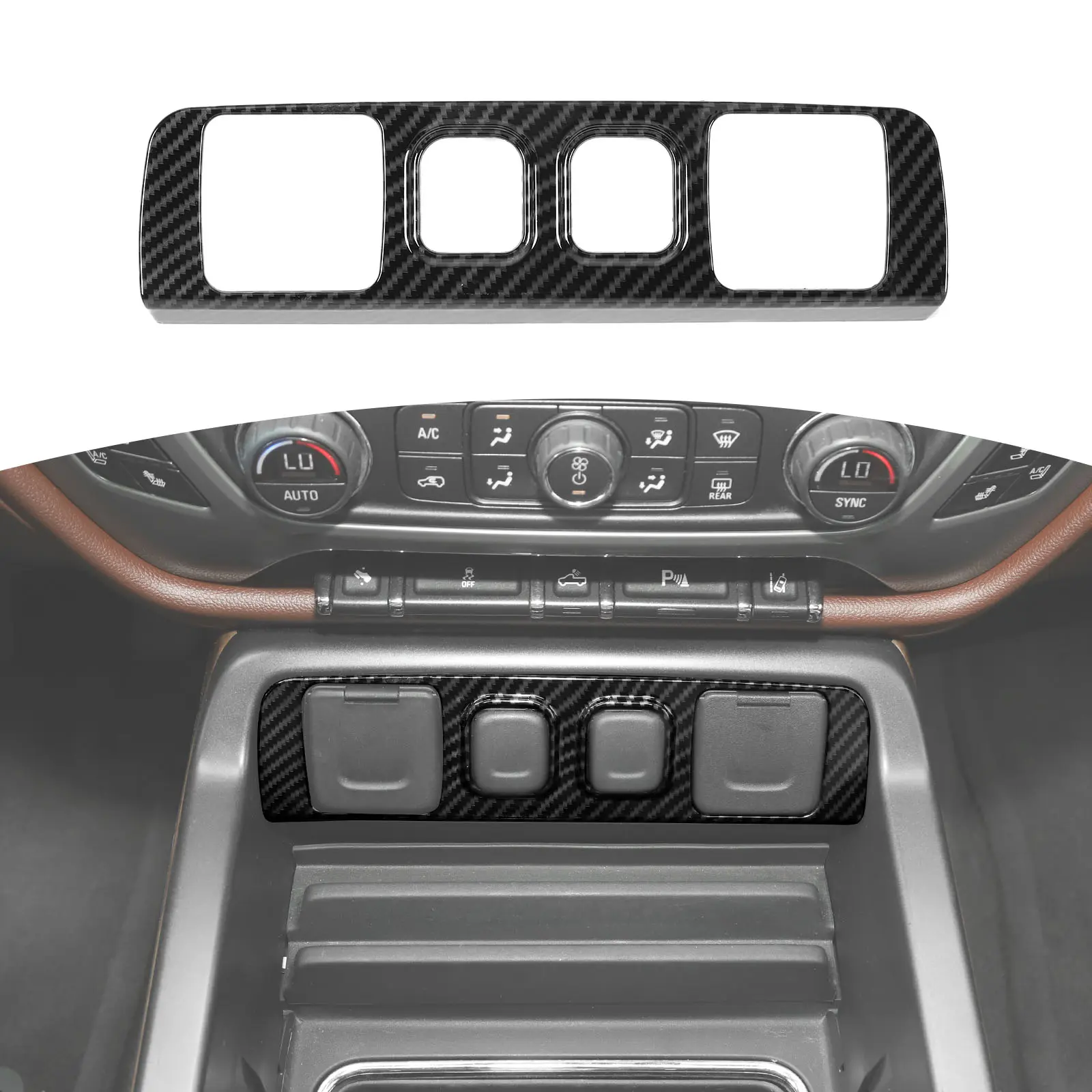 Carbon Fiber Finish Car Interior Decorative Power & USB Socket Panel Cover, Dashboard Sticker Compatible with 2014-2018 Chevrolet Silverado/GMC Sierra Automotive Interior Accessory