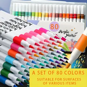 Each Set of 80 Acrylic Paint Markers, Opaque, Waterproof, and Layerable. Suitable for Professional Art Painting Markers and DIY. Water-based Paint Markers for Stones, Glass, Easter Eggs, Wood, and Fabric Painting - Non-toxic
