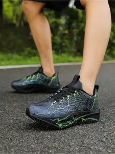 Men's Mesh Printed Sporty Running Shoes, Shock-Absorbing Responsive Sneakers, Lightweight Non-Slip Racing Shoes