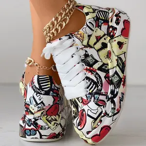 Unique Lace-Up Front Painting Print Platform Sneakers - Secure Fit & Modern Style for Casual Wear with Platform Design & Painting Print