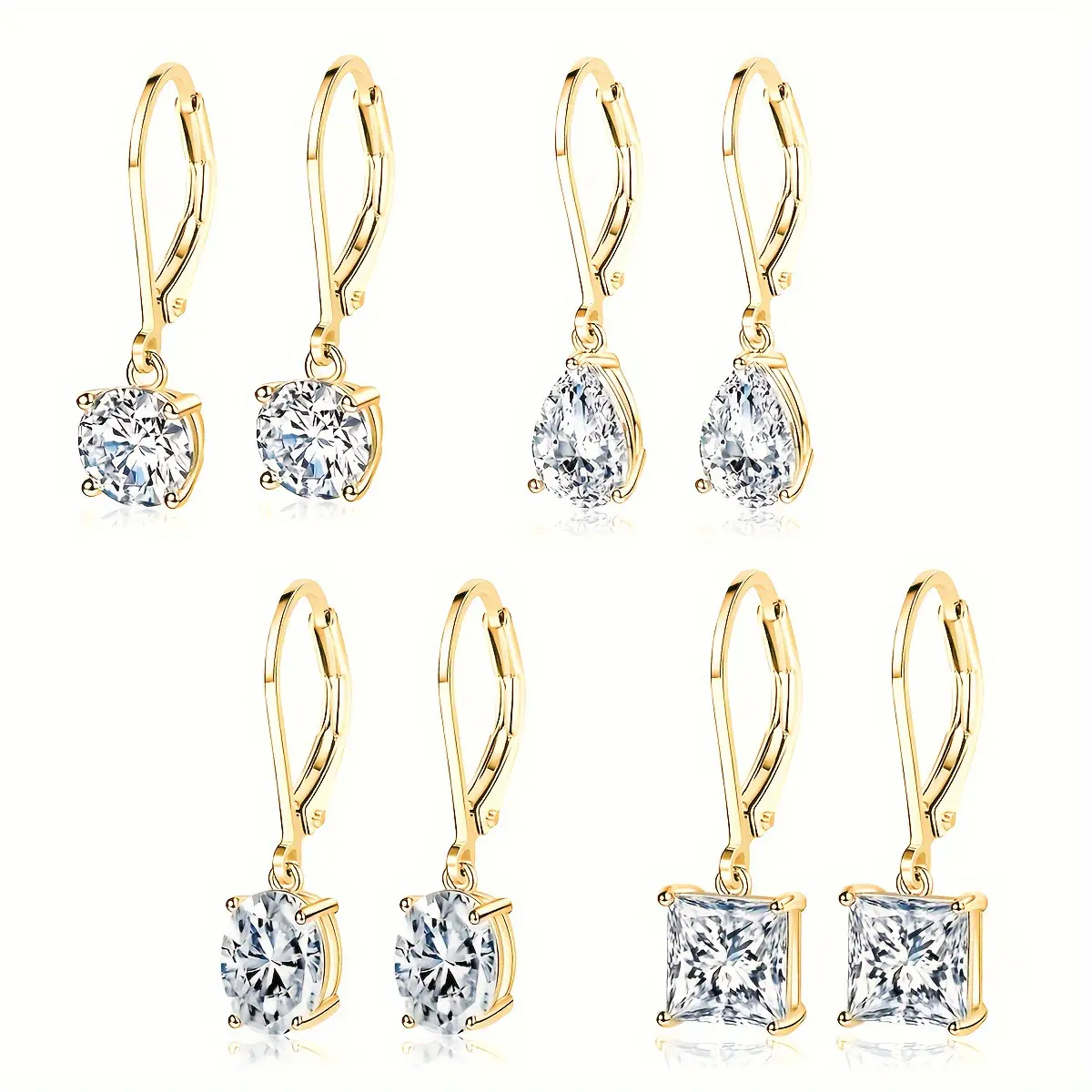 4 pair Earring Women's fashion Commuting earring set VVS Round-cut gemstonesExquisite and elegant accessories 18K Gold Plated Non-allergenic and not easyto fade  JewelryGift TikTokShopBlackFriday