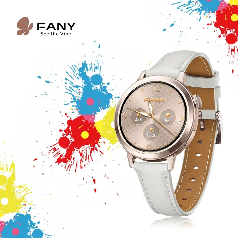 FANY Luna Smartwatch for Women AMOLED Display 110+ Sport Modes Fitness Tracker Heart Rate Sleep SpO2 Monitor 7-Day Battery Water Resistant Free App Round  Ultra-Sleek Lightweight Wearable Smartphone ,summervibes Wristwatch outdo multifunctional smart, Run