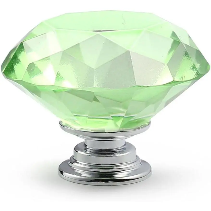 10 PCS Diamond Crystal Glass Pull Handle Cabinet Knobs Cupboard Drawers Cabinet Dresser Bookcase Wardrobe (40Mm, Green)