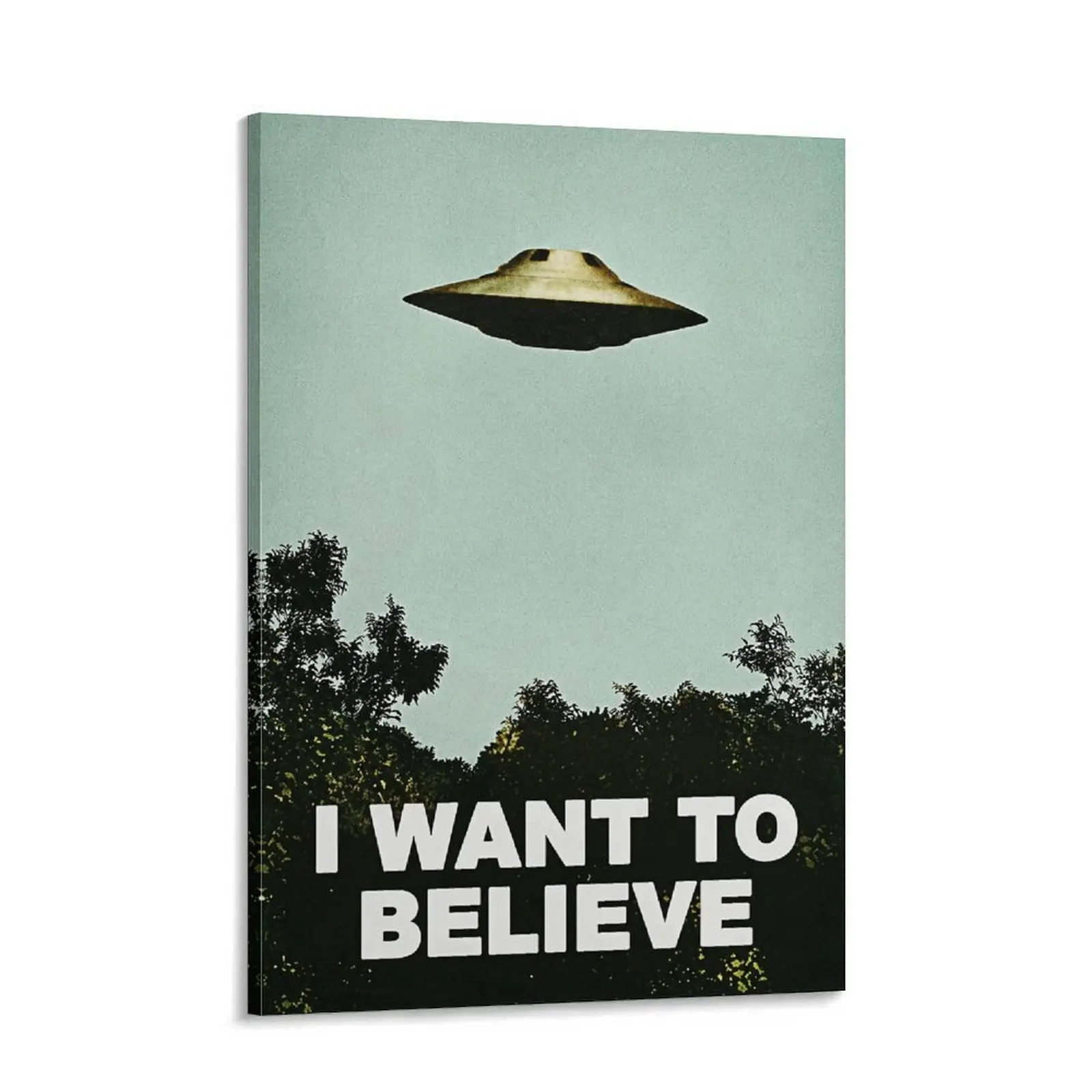 Vintage UFO Canvas Print I Want To Believe Wall Art | Retro Alien Space Poster | Sci Fi Room Decor for Bedroom Office Gaming Room