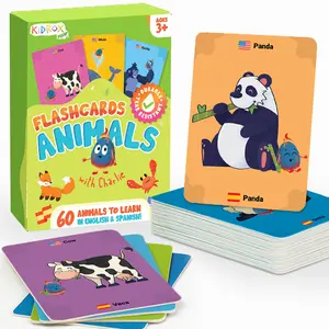 Kidrox Animals Bilingual Flash Cards for Toddlers 2+ Years Old English & Spanish Learning 30 Double Sided Undestructible Cards