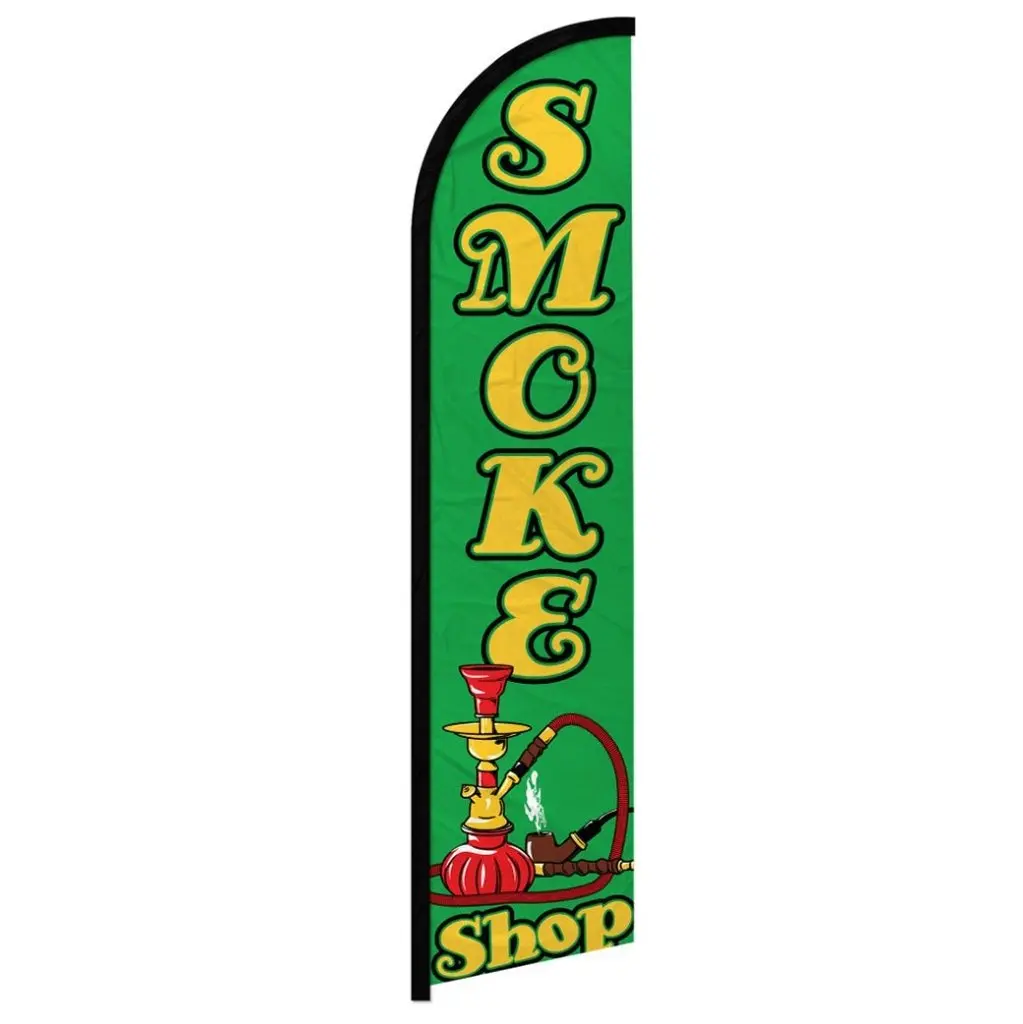 Large-Size Curved Polyester Banner Flag - 11.5x2.5 ft Windless Windproof Curved Sleeve, Easy-Install Party Decoration for Smoke Shop Events, Home & Festive Supplies Backdrop