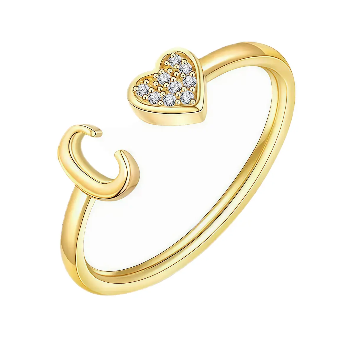 Women's 925 Heart-Shaped Initial CZ Ring - Adjustable Stackable, Elegant Fashion Dainty Rings (Letters A-Z), Adjustable Sizes, Costume Jewelry Gift by summerwins