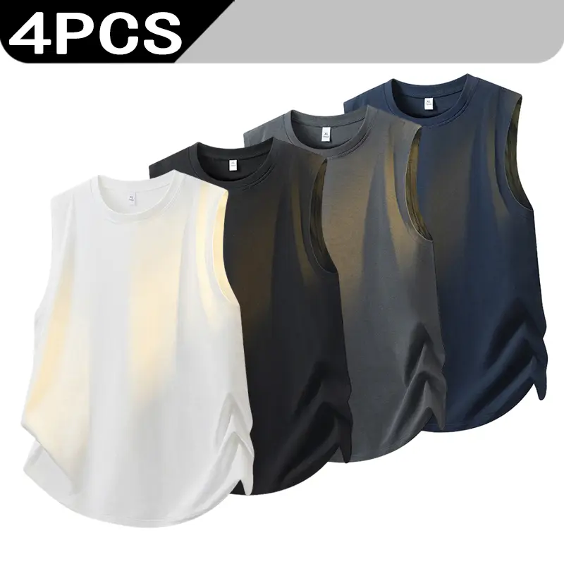 Solid color sleeveless T-shirt men's trendy casual summer loose sports fitness camisole, trendy heavyweight base shirt