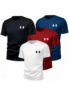 4-Pack Round Neck Sporty Casual Short Sleeve T-Shirts, Gym Training Outdoor Wear, Breathable Quick-Dry Fabric, Unisex Fit