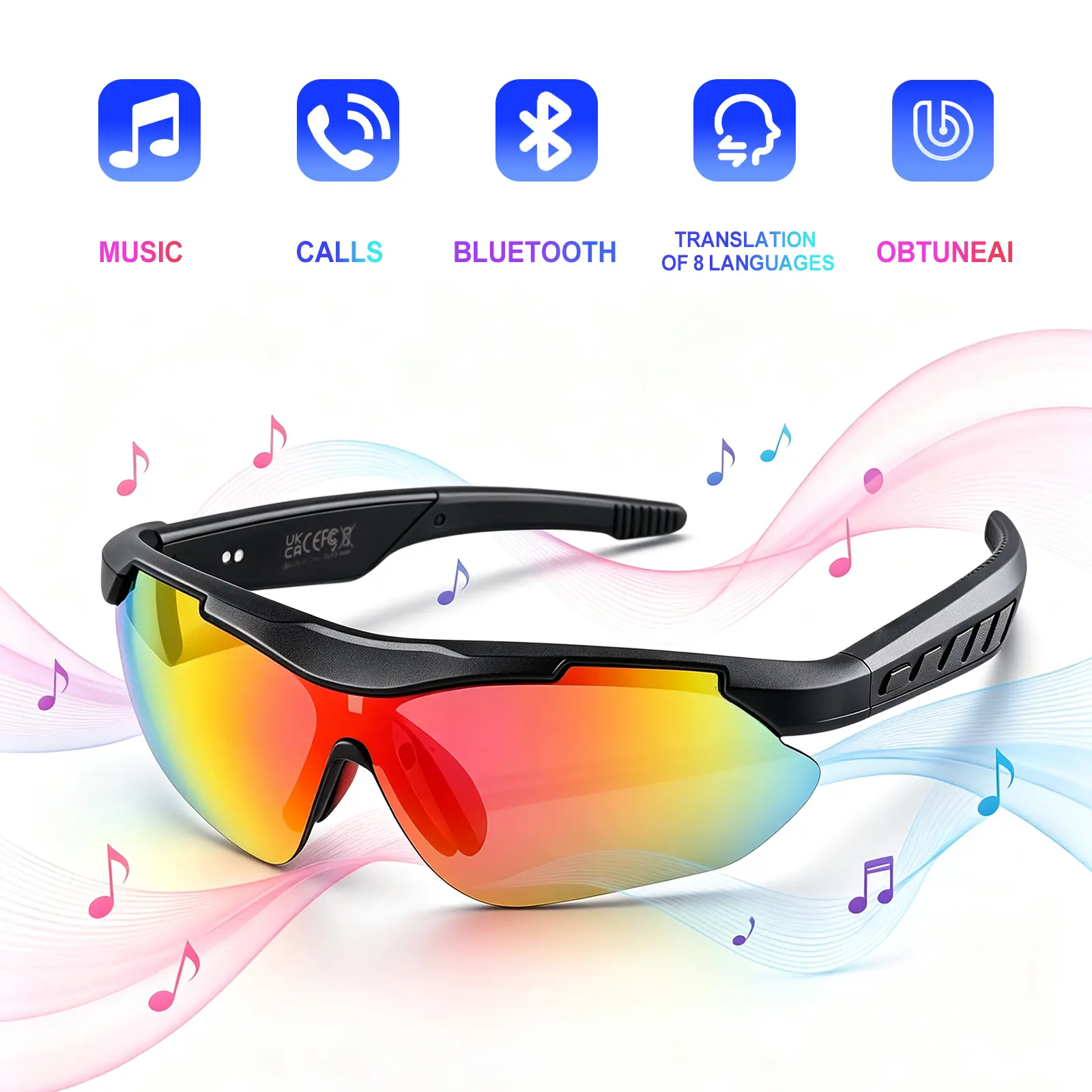 Smart Cycling Bluetooth Glasses with Real-Time AI Translation (8 Languages), Open-Ear Audio Sunglasses for Music & Hands-Free Calling, Ultra-Lightweight 31g Outdoor Sports Eyewear