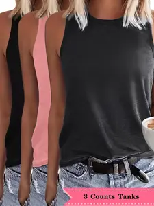 Women's Solid Fitted Tank Top, Casual Sleeveless Top for Summer, Ladies Clothes for Daily Wear