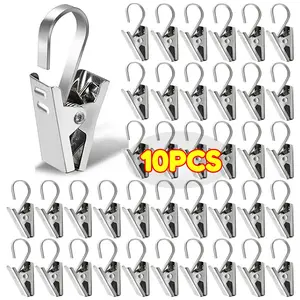 10Pcs Stainless Steel Curtain Clips With Hooks Heavy Duty Hanging Clamps Window Curtain Hook Clips For Home Decoration Crafts