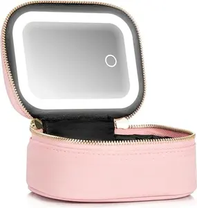 Mini Makeup Bag with Led Mirror, Small Travel Make up Bag 3 Light Modes Adjustable Brightness, for Women Organizer Cosmetic Bag, Portable Travel Train Toiletry Bag, for Pool Parties Work Touch-Ups tiktokshopspringglowup