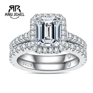 AnuJewel 3CT Emerald Cut 925 Sterling Silver Jacket Enhancer Halo Bridal Ring Sets Ideal for Proposals Anniversary, Mother's Day Christmas Gifts with Certificate