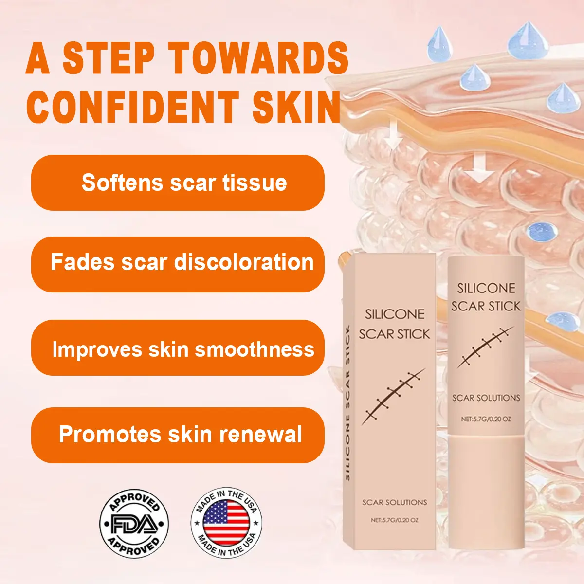 Scar Care Stick - Lightweight Moisturizing Scar Cream, Hydrates Skin, Fades Marks, Reduces Redness for Daily Face & Body Use, Bathroom