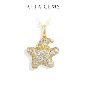 ATTAGEMS 1.8mm D Color VVS1 Lab-Created Moissanite, Copper Star Pendant Necklace Unisex Daily Wear, Fashion Jewelry for Women & Girls Birthday Party Gift NU02, summerwins