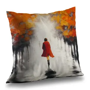 Begin Home Decor C1PC1414JZVSY2 14 x 14 in. Woman with A Red Coat by Fall - Contemporary Bedroom Throw