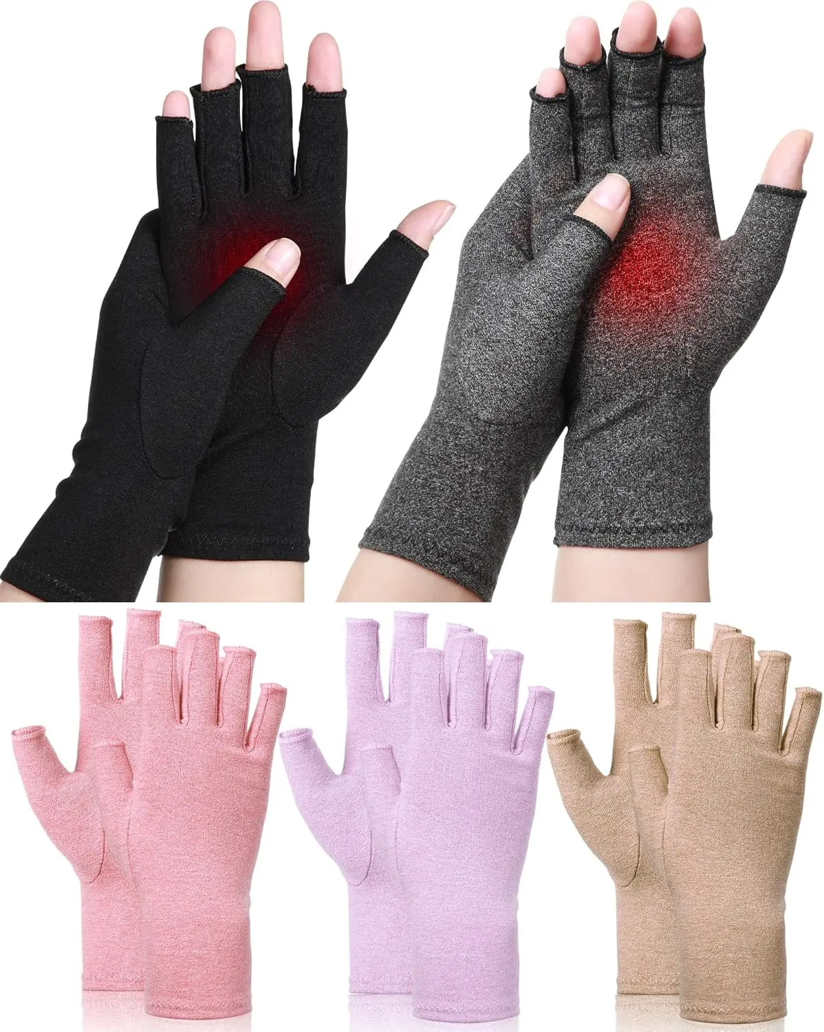 5 Pairs Cotton Fingerless Compression Gloves - Men's & Women's Hand Support Wrist Brace for Pain Relief, Rheumatoid | Home Improvement Building Supplies Accessory (Size M)