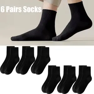 Pack of 6 High-Performance Breathable Running Crew Socks - Moisture-Wicking Athletic Socks with Arch Support & Ribbed Cuff, All-Season Striped Design for Men & Women