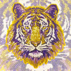 CY Sequin Tiger Iron On Patch Large Embroidered Applique DIY Craft Accessories for Clothes Sweatshirts Jackets Backpacks Team Uniforms