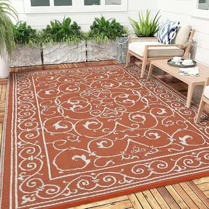 Outdoor Rug Waterproof Patio Rugs Vintage Reversible Mat for Front Door Rv Foldable Plastic Straw Carpet for Travel Trailers, Deck, Picnic, Porch, Camper, Balcony, Beach