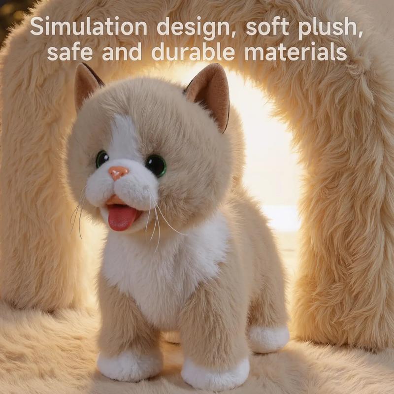 Interactive Plush Toy Cat for Kids, Walking Talking Plush with Leash Wags Tail Pretend Dress Up Emotional Development Christmas Gift for Toddlers Kids