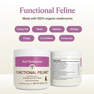 Real Mushrooms Functional Feline Powder | Organic Mushroom Blend with Taurine Krill Probiotics | Vet Formulated Dr Rob Silver DVM | NASC Certified | 75g 30 Servings