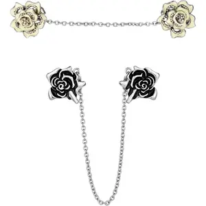 2 s Rose Sweater Shawl Clips Cardigan Dresses Clip Flowers Collar Clip with Chain for Women Girls (Style Set 2)