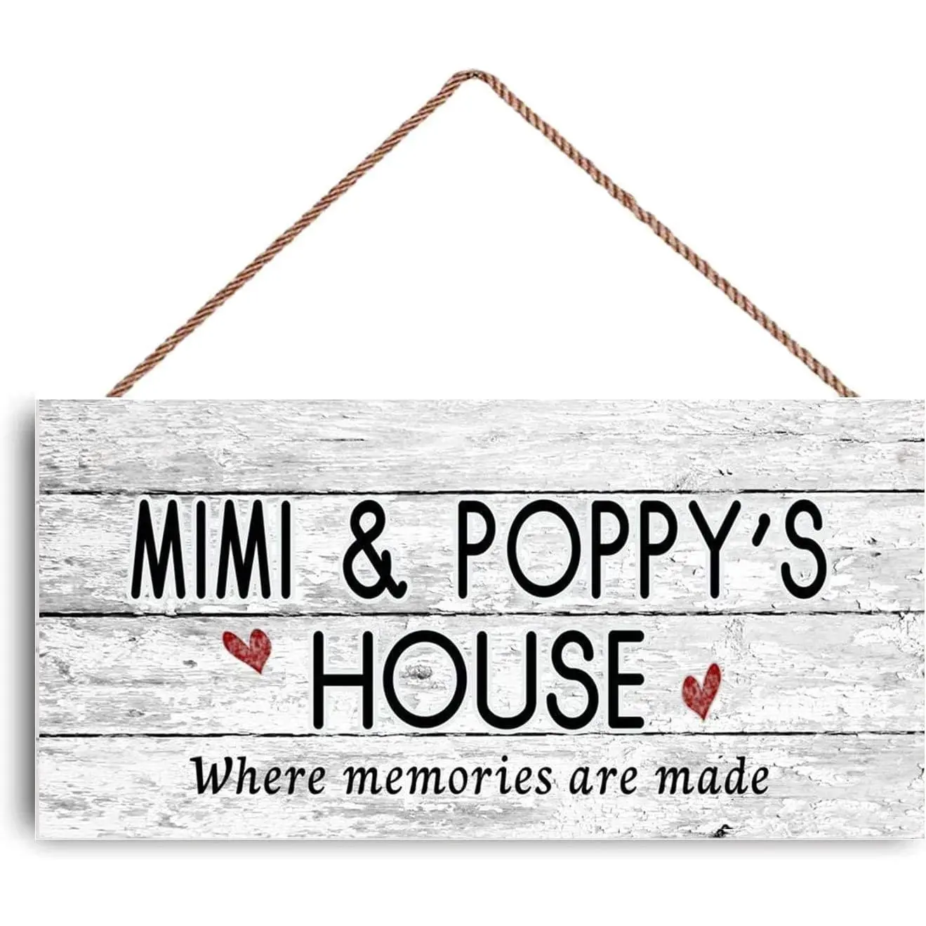 New Sign Mimi & Poppy's House Sign, Where Memories are Made, Distressed Style, Gift for Grandparents, Indoor Outdoor 6" x 12" Hanging Plaque Vintage Wooden Sign