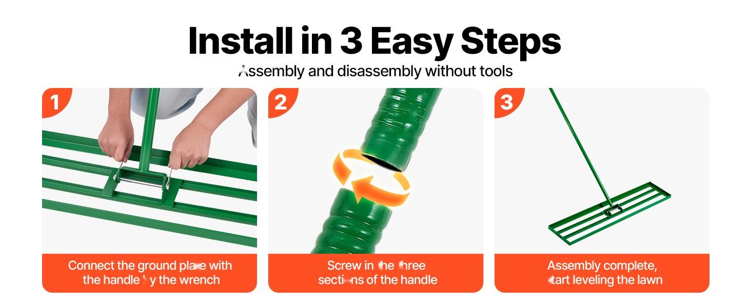 Lawn Leveling Rake 48" x 10" Heavy-Duty Level Lawn Tool With 78" Steel Extended Handle, Yard Leveler For Garden, Golf Lawn, Farm, Patio And Landscaping Projects, Durable Construction For Even Ground And Easy Leveling