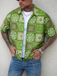 Men's Digital Print Short Sleeve Collared Shirt, Casual Cool Design, Comfortable Fit, Fashionable Look, Perfect for Daily Wear, Menswear