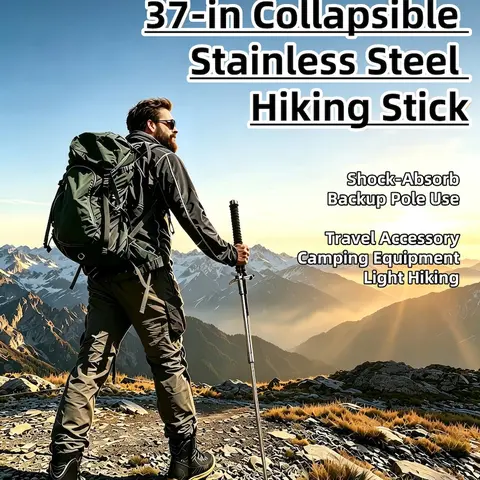 Collapsible Stainless Steel Hiking Stick - Shock-Absorbing, Durable Survival Staff, Collapsible Staff, Portable, Backup Pole, Travel & Camping Accessory for Light Hiking Seniors, Collapsible Staff Hiking Sticks, Portable Hiking Sticks
