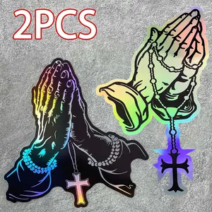 2PCS Prayer Gesture Sticker Set, Jesus Stickers Suitable for Car Windows, Body, Bumpers, and Motorcycles, Waterproof and UV-resistant Self-adhesive Stickers, Easter Gift