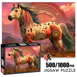 1pc 1000 piece adult puzzle 70x50cm Fantasy - Styled Horse with Spotted Coat and Ornate Decorations 500 pieces of paper jigsaw puzzle, suitable for adults and families, large-scale DIY puzzle inte