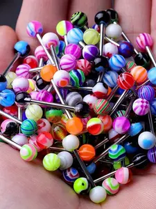 Stainless Steel Tongue Barbell Set, Unisex Design, Assorted Colors, Durable Material, Ideal for Daily Use, Body Piercing Jewelry