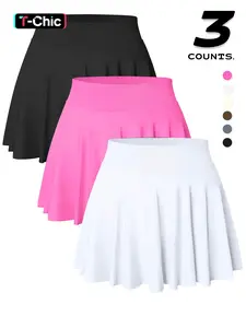 Women's Solid Color 2 in 1 High Waist Sports Skort, High Waisted Skorts, Comfy Breathable Skort for Tennis Golf, Ladies Sportswear for All Seasons