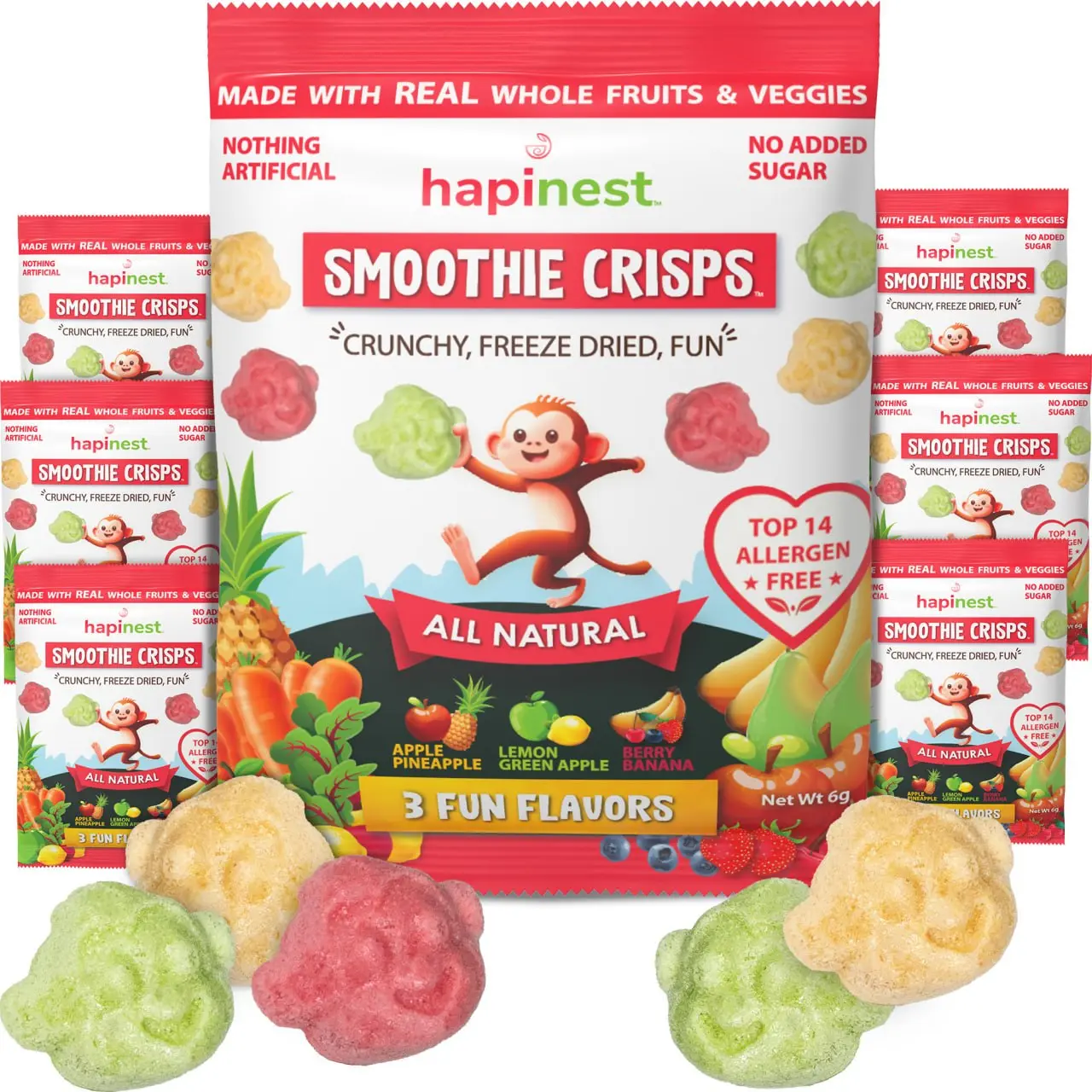 Hapinest Smoothie Crisps 3 Fun Flavors: Freeze Dried Fruit & Veggie Snack for Kids and Toddlers