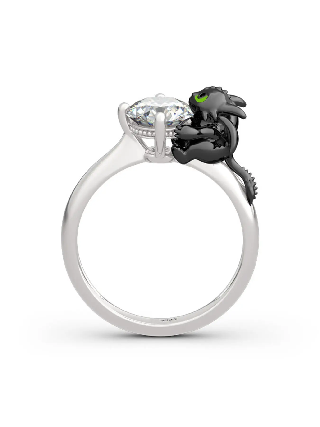 Women's S925 Silver Ring, Cute Dinosaur Design, 1 Carat Cubic Zirconia, Perfect Gift for Her, Elegant Jewelry Accessory, Statement Rings, Unique Rings, Engagement Rings, Artificial Zircon Rings, CZ Rings