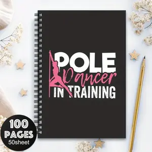 Pipe Dancer Silhouette Cover Spiral Notebook, Horizontal Layout Dance Pose Diagrams Progress Tracking, Studio Fitness Diary Gift for Women