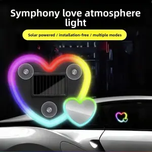 Symphony Love Atmosphere Light Solar-Powered Car LED Window Decorative Double Heart-Shaped Neon Light Wire-Free with 1 Suction Cup for Car Interior Fun Ambient Light Eco-Friendly Design